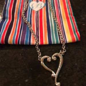Tuscan Etched- Open Scroll Heart Silver Necklace.